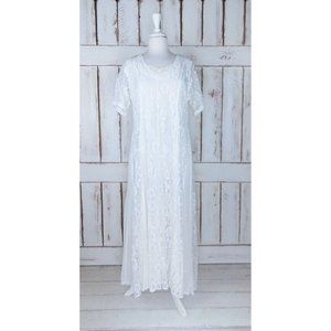 Vintage 90s ivory sheer panel stretch lace maxi dress